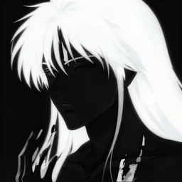 anime god by yoshitaka amano : 5 vanta - black silhouette skin, white hair : 5