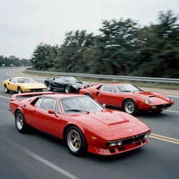 1965 F40, De Tomaso, Lotus, BMW M1, Pantera ((Countach)), movie still, speed, cinematic Eastman 5384 film