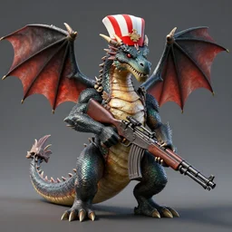 dragon with a maga hat and a rifle 4 k ultra detailed realistic ray traced unreal engine
