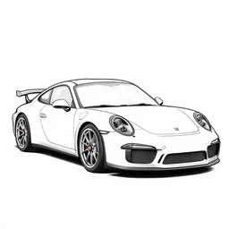 porche 9 1 1 line art, black and white vector outline white background,