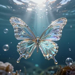 ethereal! liquid metal butterflies comercial hd underwater bubbles! digital art animation 3 d