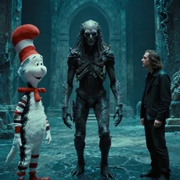 the creature at the citadel, water caustics, film still from the movie directed by denis villeneuve and david cronenberg with art direction by h. r. giger and dr. seuss