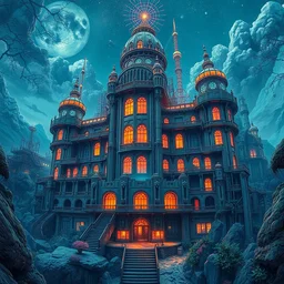 a beautiful detailed highly detailed unfinished building fortress architecture industrial architecture by denis sarazhin, fisheye sea synthwave tundra liberty city neon noir dieselpunk cyberpunk cosmic crystal scumm bar rainforest darkacademia jupiter nightvision vaporwave flowers desert atlantis, archdaily, wallpaper, highly detailed, trending on artstation.