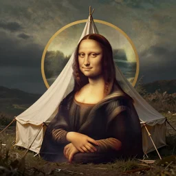 logo of a tent, Leonardo da Vinci style