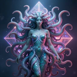 photo of surreal medusa gorgo  in vibrant lighting, elegant, highly detailed, smooth, sharp focus, trippy, dmt, psychedelic, illustration, beautiful, geometric, trending on artstation, cinematic, artwork by WLOP
