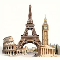 Tour Eiffel, Big Ben, Colosseum, Parthenon, La Sagrada Família