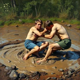 3 drunks fall over mud - wrestling,, oil painted ( ( ( ( ( ( by van gogh ) ) ) ) ) )