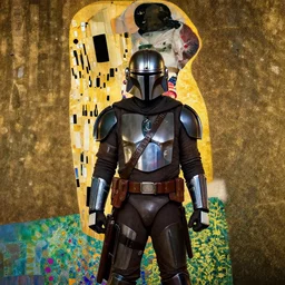 the mandalorian in the style of gustav klimt