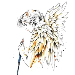 beautiful aesthetic inspirational masterful professional ink pen and watercolor sketch of angel, from side, ultra detailed, fine details, trending on artstation, high quality paper