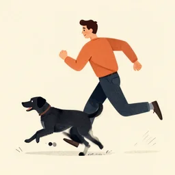 man running from a black dog, vintage illustration, pinterest, tumblr, flickr