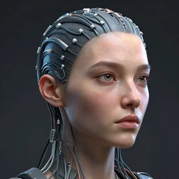 a realistic detailed portrait of a woman with wires in her head, single face, science fiction, artstation, volumetric lighting, octane render,