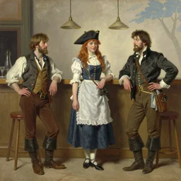 soft colorsphotograph imax and solomon joseph solomon and richard schmid and jeremy lipking victorian loose genre loose painting full length portrait painting of pretty barmaid pirate wench disney