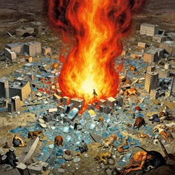 the first unleashing of the hell - fire. cities had become puddles of glass, surrounded by vast acreages of broken stone while nations had vanished from the earth, the lands littered with bodies, both men and cattle, and all manner of beasts, by anton semonov, shaun tan, agostino arrivabene, craig davison