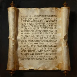 ultra - realistic painting of the great isaiah scroll in the style of the necronomicon with thamudic writing in short sideways columns, dark, brooding, volume lighting, atmospheric lighting, painted, intricate, ultra detailed by leesha hannigan, thierry doizon, kai carpenter, well composed, best on artstation, cgsociety, epic, stunning, gorgeous, intricate detail, wow, masterpiece