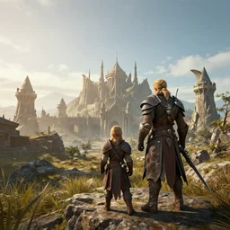 fantasy world, skyrim, ultra realistic!!!, clear weather, golden hour, sharp focus