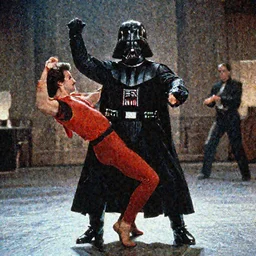 film still of Darth Vader dancing as Tony Manero in Staying Alive 1983,