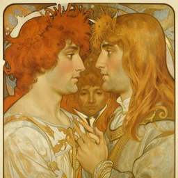 arthur pendragon and merlin. focus on their faces. highly detailed painting by gaston bussiere, craig mullins, j. c. leyendecker, alphonse mucha, greg rutkowski, 8 k