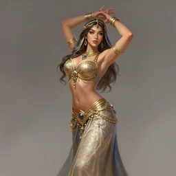 a highly detailed illustration of naomi scott as arabian belly dancer, elegant pose, intricate, elegant, highly detailed, centered, digital painting, artstation, concept art, smooth, sharp focus, league of legends concept art, wlop.