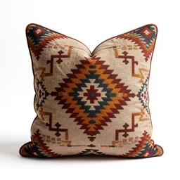 polished kilim pillow, professional product shot, isolated on a pure white background, centered, entire object in frame, sharp focus, soft studio lighting
