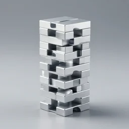 rectangle single jenga stacked for x, y, z, axes, contemporary art, simple, silver steel, trending on behance, keyshot 1 1