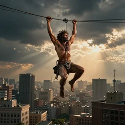 tarzan but in the city hanging from an electric wire