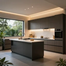 kitchen with led strip lighting, realistic, wide shot, octane render, house and home, home and garden, hyper realistic, high quality, highly detailed, hd, beautiful, cinematic, 8 k, unreal engine,