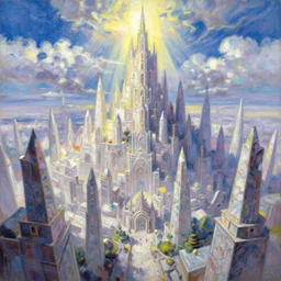 classical oil painting of anime key visual concept art of a great marble city, fantasy prismatic, sunrays breaking through clouds, trending on artstation, brush strokes, oil, canvas, style of kawacy makoto shinkai jamie wyeth james gilleard edward hopper greg rutkowski