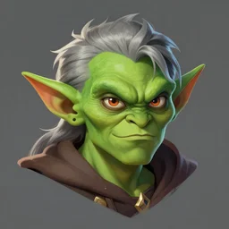 head and shoulder portrait of a young green goblin fighter with grey hair. d & d character artwork, commission, trending on artstation
