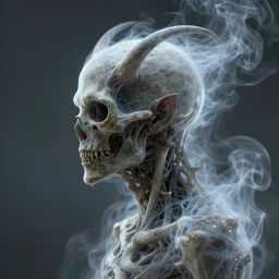 a uncut sideview portrait of a demon made of smoke and laced bone. tranclucent. dynamic. motionblur. cinema 4 d 8 k gigapixel render. substance designer. unreal engine. abstract demon face vanishing. inspired by billelis, riabovitchev, tomasz alen kopera and dom qwek. rendered by janusz jurek