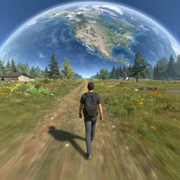 First-Person VR gameplay POV screenshot. Walking through Google Earth. Trending on Artstation. Lighting, colors, and shading by James Gurney.