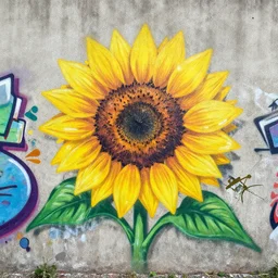 graffiti on a concrete wall of a sunflower