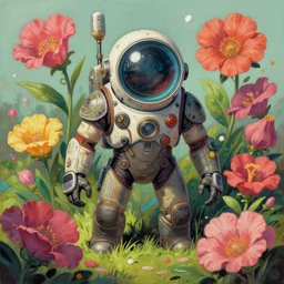 An epic fantastic realism comic book style astroneer painting of the most beautiful flowers launched into space, bouquets, solar eclipse, fisheye, unreal 5, DAZ, hyperrealistic, octane render, dynamic lighting