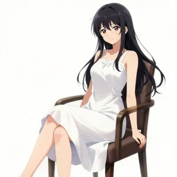 a woman in a white dress sitting on a chair, concept art by nagasawa rosetsu, trending on pixiv, computer art, official art, anime, booru