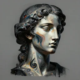 epic concept art. abstract female face silhouette mixing with black and color liquid fluid. abstract sculpture. art deco swirls. masterpiece, michelangelo. octane render. concept art, matte painting. greg rutkowski, wlop, victo ngai, kandinski