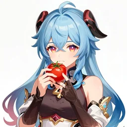 Ganyu from Genshin Impact eating a tomato, 4k, digital art