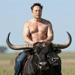 elon musk riding a buffallo shirtless