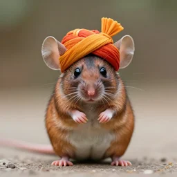 indian hindu mouse with turban, folded paws, photography