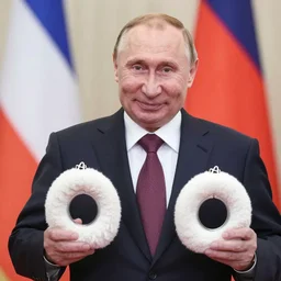 a happy vladimir putin holding a vladimir putin dakimakura. high quality marketing image, 4 k