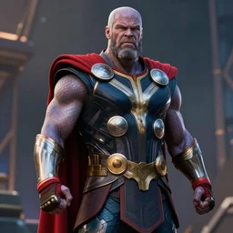 thanos with thor costume, photorealistic, cinematic