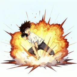 man hitting the ground creating a explosion, anime