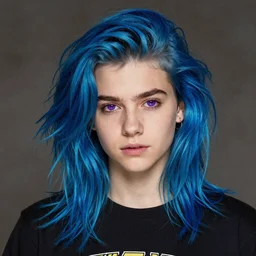 teenage rocker from the 90's with blue hair and purple eyes by ashley wood