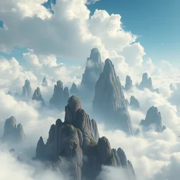 chinese gods and xianxia world, peaks floating in the air, clouds swirling, wuxia by chen uen, realistic, 8 k, unreal engine, octane render