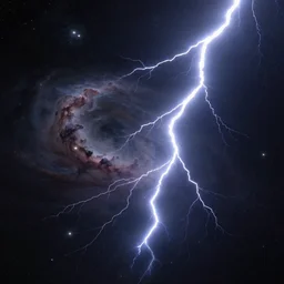 lightning in space, stars, nebula, matte painting, futuristic, sci fi, digital painting, trending on artstation, high detail, void, interstellar