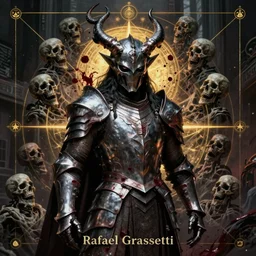 a sinister portait of lucifer the lord of evil and despair by rafael grassetti, an aura of dead souls, portait, rule of thirds, golden ratio, urban, occult symbols painted in blood!, dark fantasy portrait, hyper realistic armor, unreal engine, death and dying, hyperrealistic, trending on artstation, intricate hard surface nordic armor, smooth, sharp focus, character concept art by vitaly bulgarov