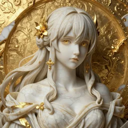 artistic render of reimu hakurei, by alessio albi 8 k, ultra realistic, marble, gold, classical art, texture, trending on artstation, 4 k, hyperrealistic, focused, extreme details, unreal engine 5, masterpiece