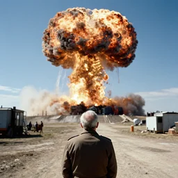 old man watching a nuclear explosion, 4k