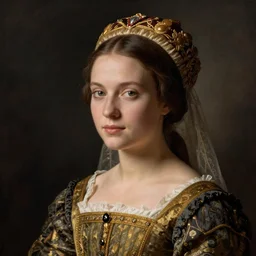 portrait of young woman in renaissance dress and renaissance headdress, art by edward steichen