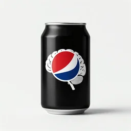 minimalistic logo of brain like pepsi on black jar, advert