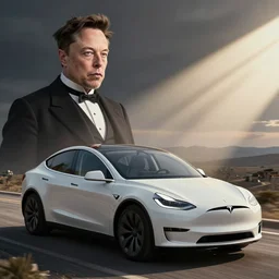 nikolas tesla driving a tesla with elon musk