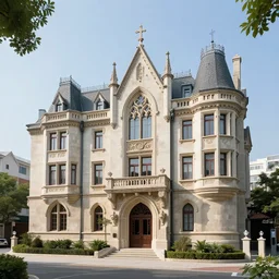 ornate mansion with a blend between modern architecture and ancient gothic style